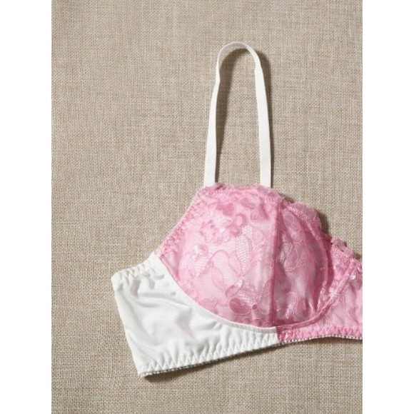 US Size 14 Plus (1X) Pink & White Contrast Lace Bra & Panty Lingerie Set - Picture 5 of 5